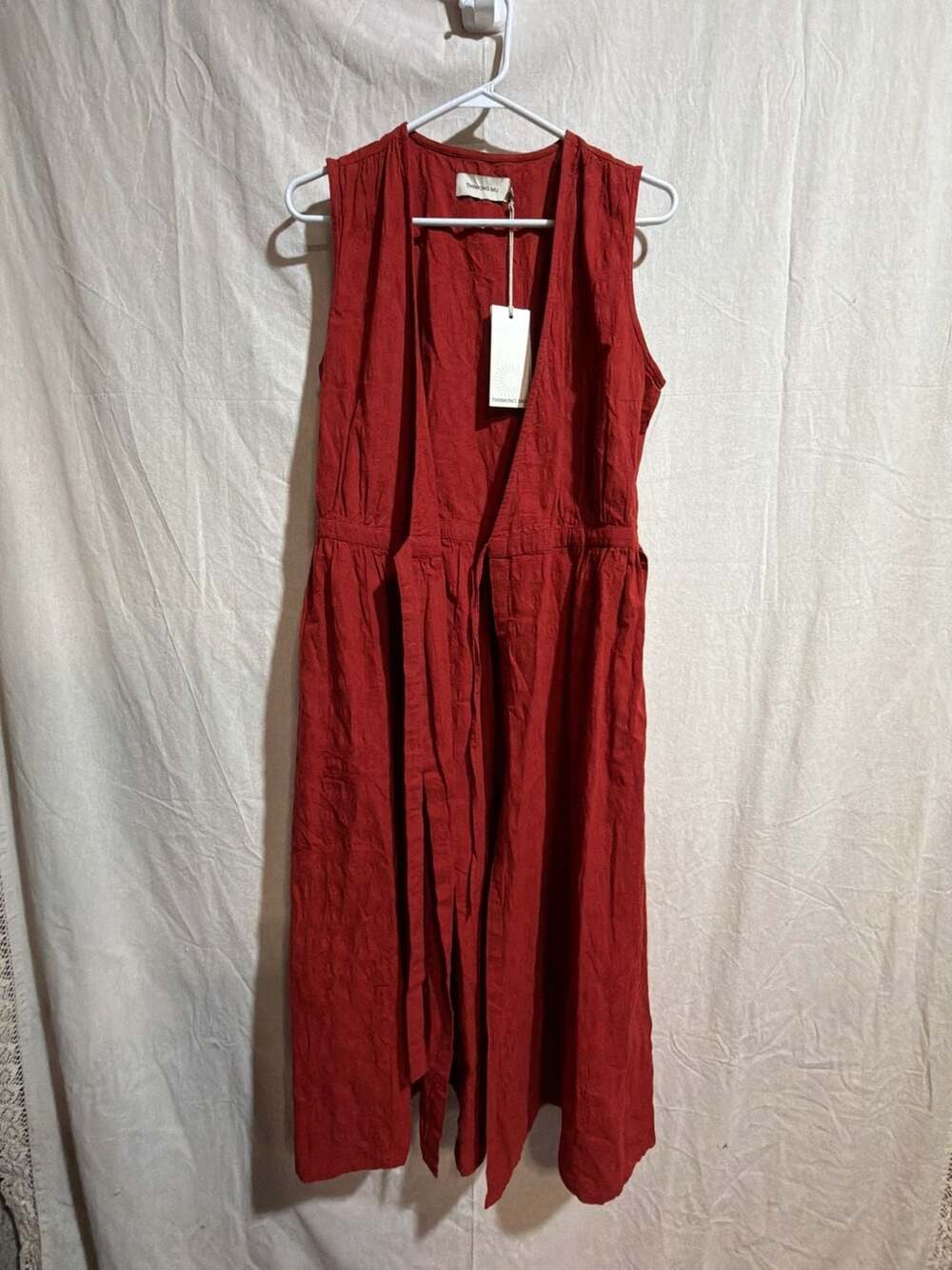 NWT Thinking Mu Amapola Dress Red 100% Organic Cotton Sleeveless Midi Dress